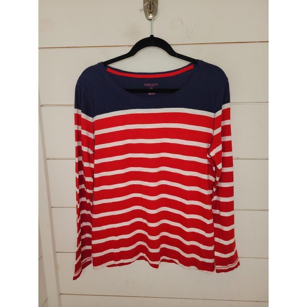 Van Huesen large red white & blue stripe tee shirt